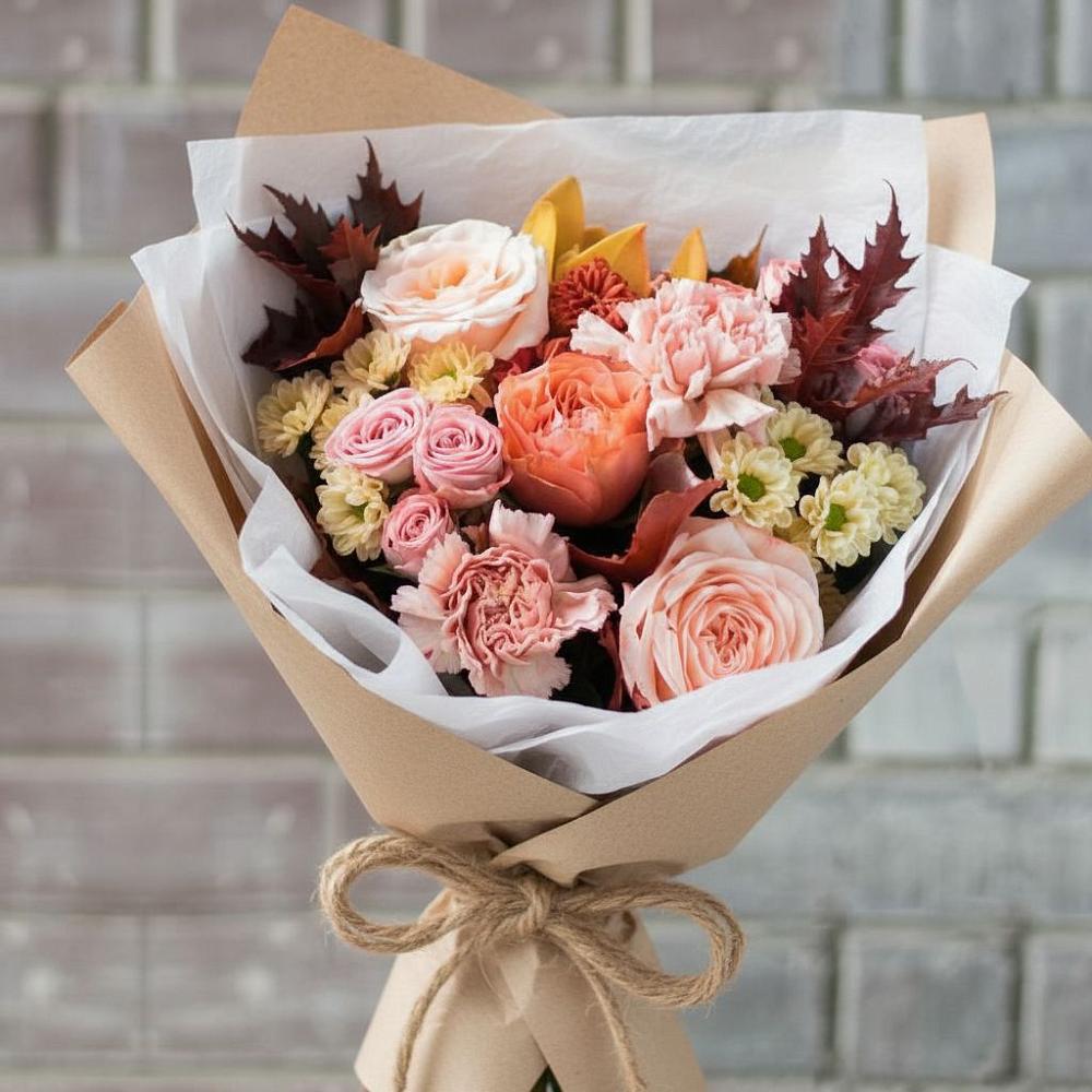 Букет цветов из: Гвоздики, Хризантемы и Розы в Балково