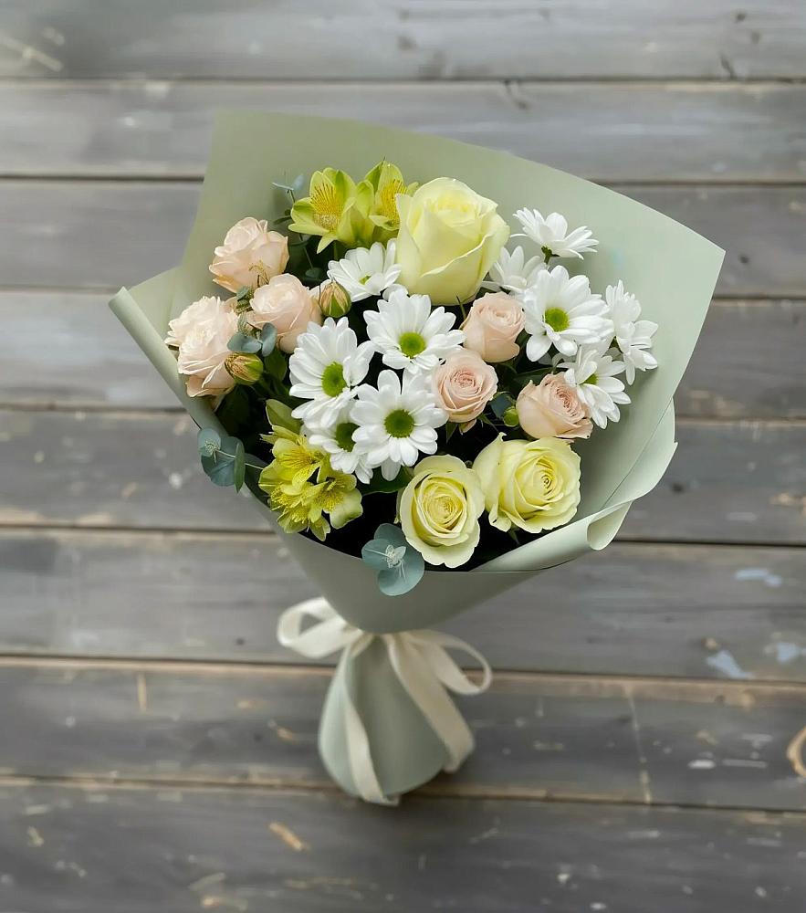 Букет цветов из: Альстромерии, Розы и Хризантемы в Балково