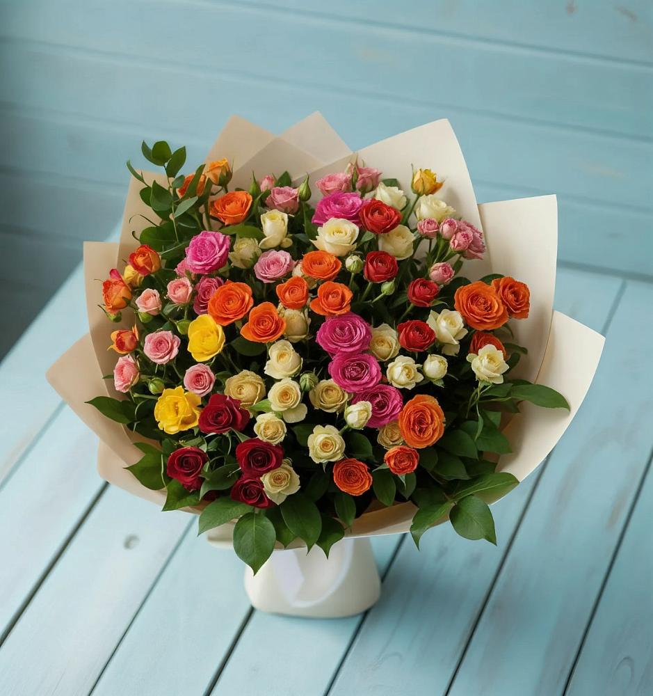 Букет Микс из разноцветных кустовых роз в Балково