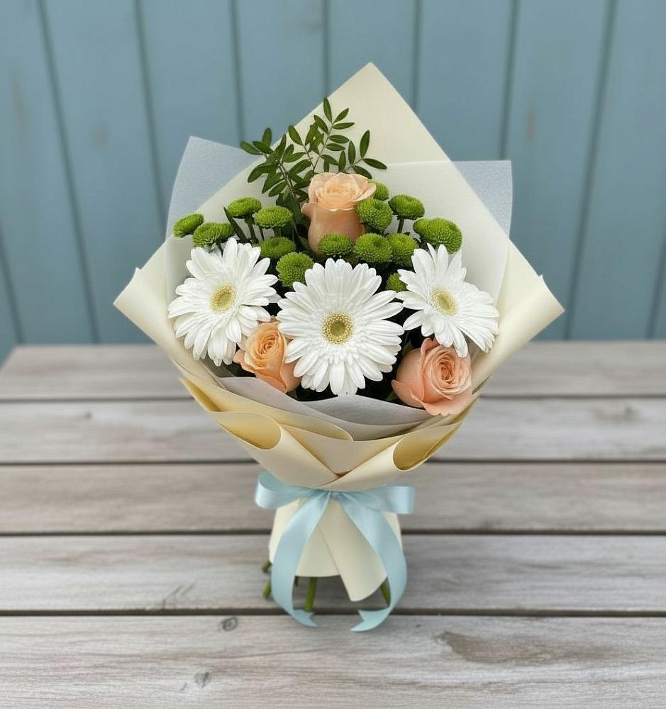 Букет цветов из: Герберы, Розы и Хризантемы в Балково