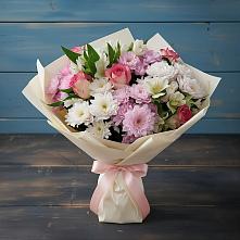 Букет цветов из:  Хризантемы, Альстромерии и Розы в Балково