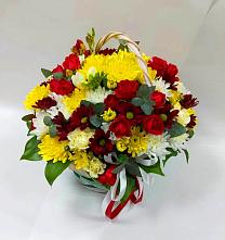 Цветочная композиция из Хризантемы и Розы в корзине в Балково
