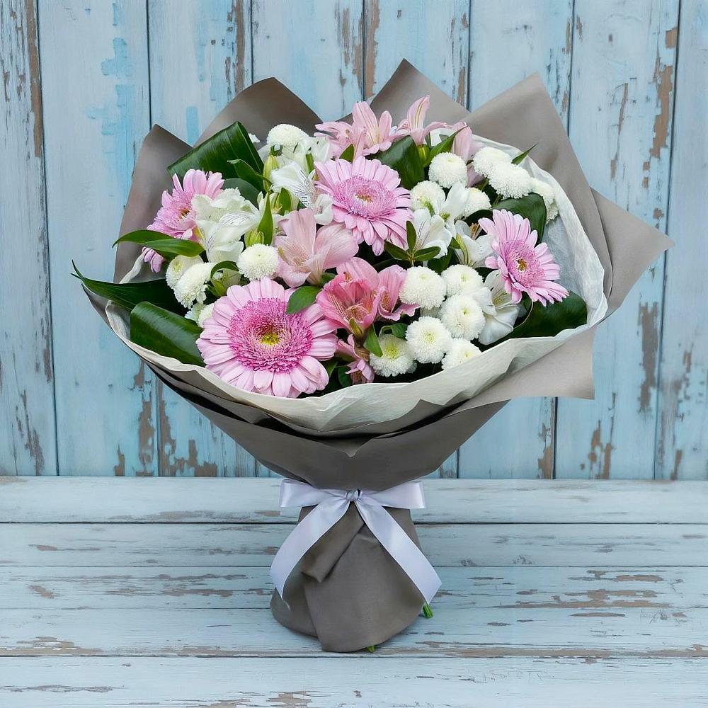Букет цветов из: Герберы, Альстромерии и Хризантемы в Балково
