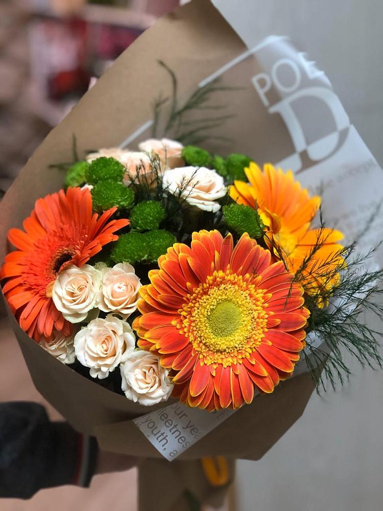 Букет цветов из: Герберы, Хризантемы и Розы в Балково